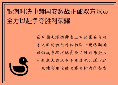 银潮对决中赫国安激战正酣双方球员全力以赴争夺胜利荣耀
